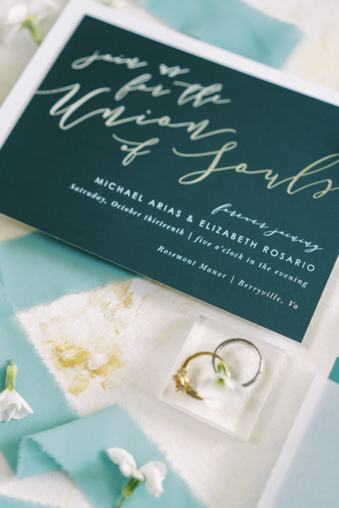 Hunter Green Wedding invitation with foil
